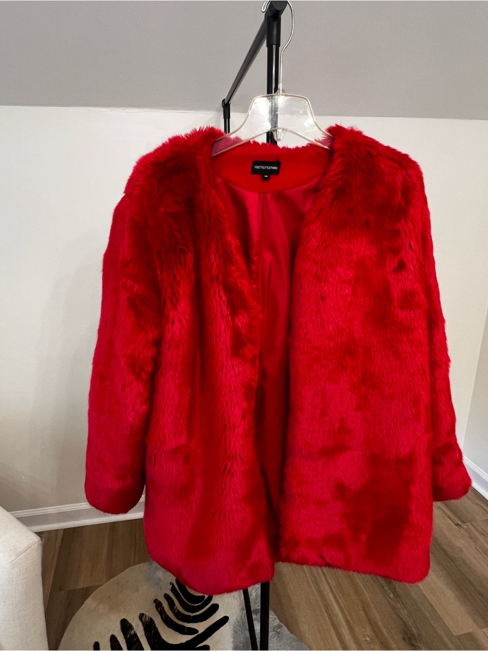 PrettyLittleThing Red Faux Fur Teddy Jacket
